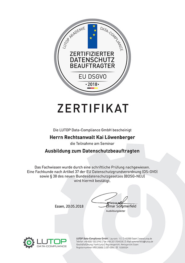 Datenschutz-Zertifikat Kai Löwenberger